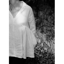 Blouse plissée ML, lin blanc