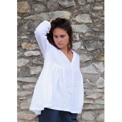 Blouse plissée ML, lin blanc