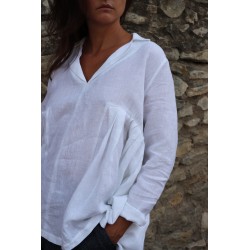 Chemise mixte, lin blanc