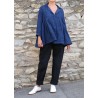 Blouse à plis, lin épais indigo