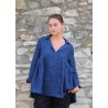 Blouse à plis, lin épais indigo