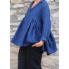 Pleated blouse, indigo heavy linen