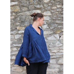 Pleated blouse, indigo heavy linen