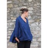 Blouse à plis, lin épais indigo