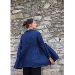 Pleated blouse, indigo heavy linen