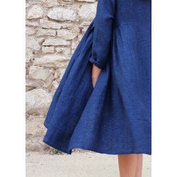 Pleated dress, indigo heavy linen