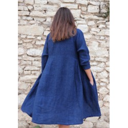 Robe à plis, lin épais indigo