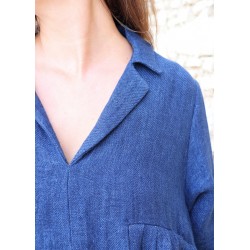 Pleated dress, indigo heavy linen