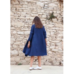 Pleated dress, indigo heavy linen