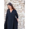 Long pleated dress, black linen