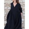 Long pleated dress, black linen