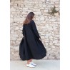 Robe longue à plis, lin noir