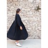 Long pleated dress, black linen