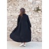 Long pleated dress, black linen