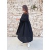 Long pleated dress, black linen