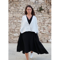 Long pleated dress, black linen