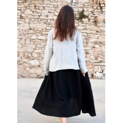 Long pleated dress, black linen