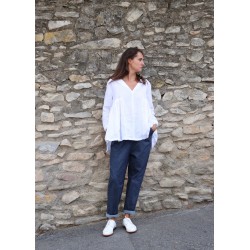 Chemise mixte, lin blanc