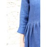 Long pleated dress, long sleeves, indigo heavy linen