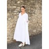 Long pleated dress, white linen