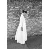 Long pleated dress, white linen