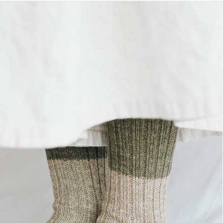 Chaussettes côtelées en laine et coton, kaki