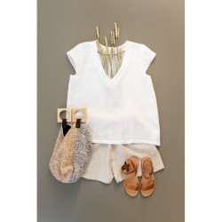 SHORT SLEEVES BLOUSE, V NECK