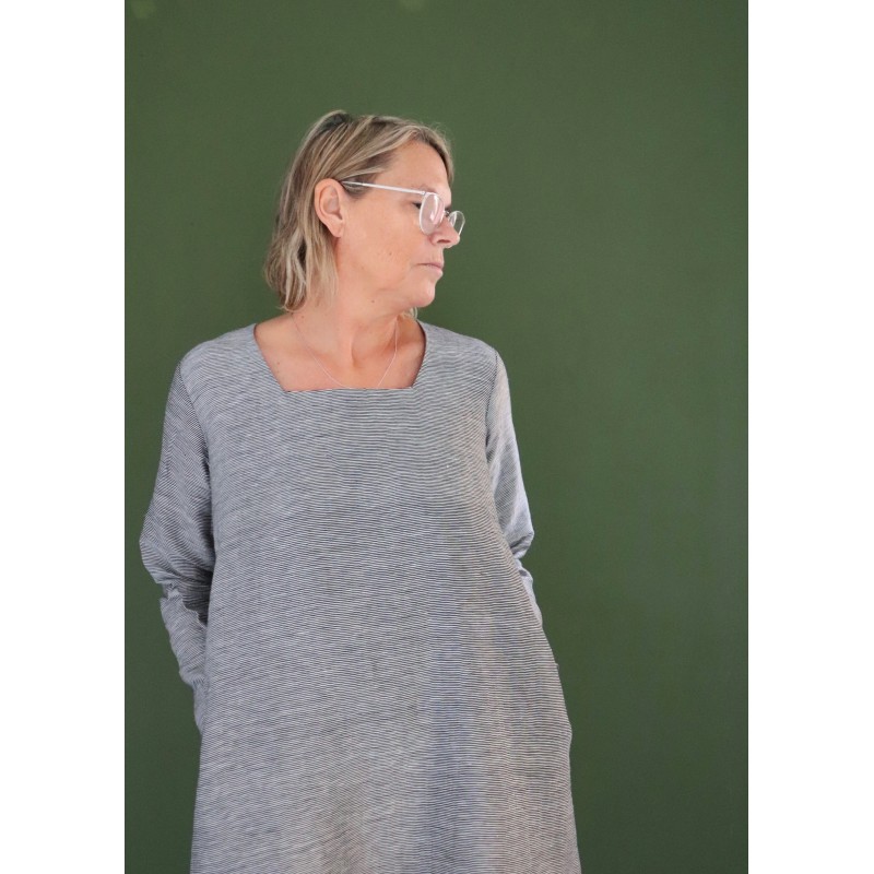 Robe évasée manches longues Uniforme, lainage gris sombre