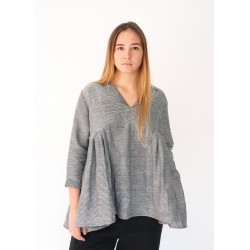 Blouse à plis, tissu fines rayures