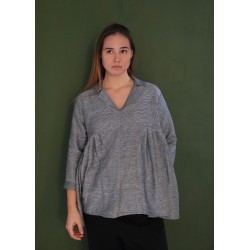 Blouse à plis, tissu fines rayures