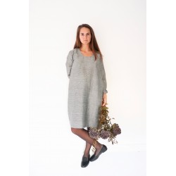 Robe évasée manches longues Uniforme, lin noir