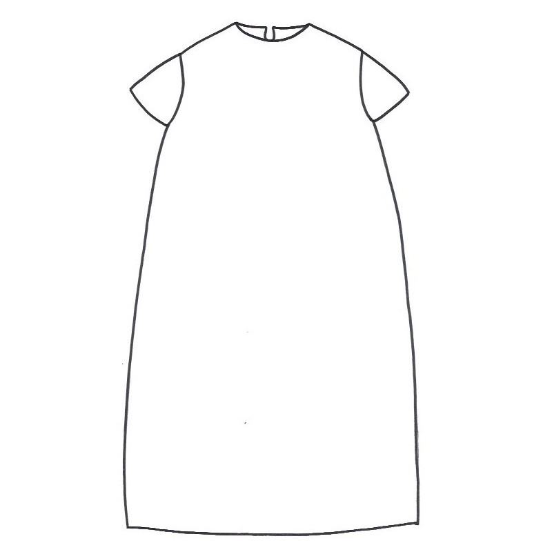 SHORT SLEEVES LONG FLARED DRESS, ROUND NECK