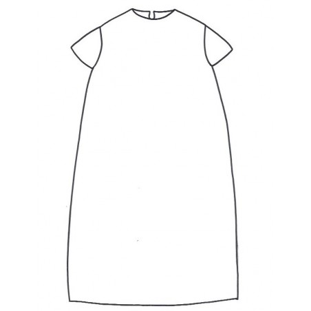 SHORT SLEEVES LONG FLARED DRESS, ROUND NECK