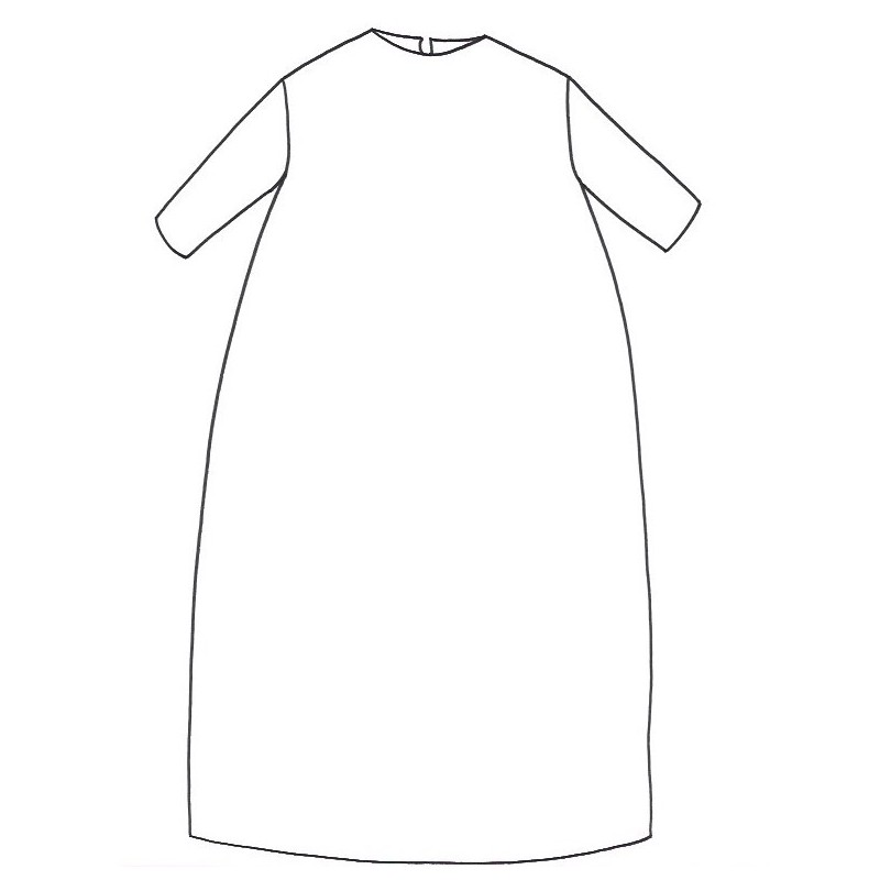 THREE QUARTER SLEEVES LONG FLARED DRESS, ROUND NECK