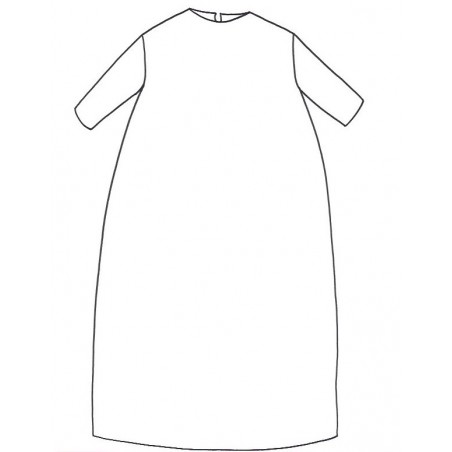 THREE QUARTER SLEEVES LONG FLARED DRESS, ROUND NECK