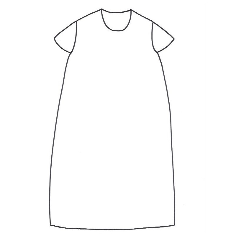 SHORT SLEEVES LONG FLARED DRESS, U NECK