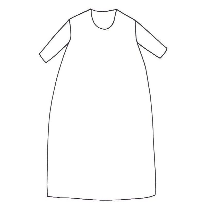 THREE QUARTER SLEEVES LONG FLARED DRESS, U NECK