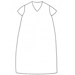 SHORT SLEEVES LONG FLARED DRESS, V NECK