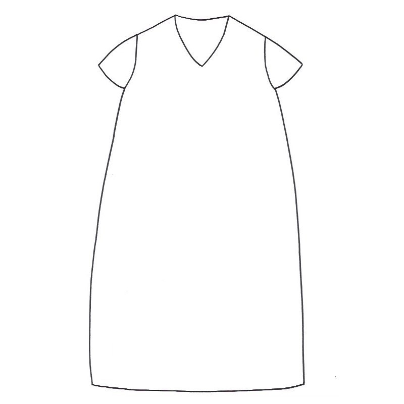 SHORT SLEEVES LONG FLARED DRESS, V NECK