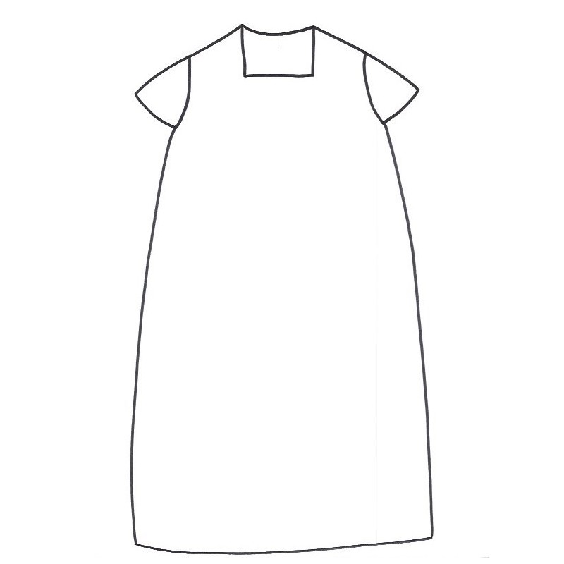 SHORT SLEEVES LONG FLARED DRESS, SQUARED NECK