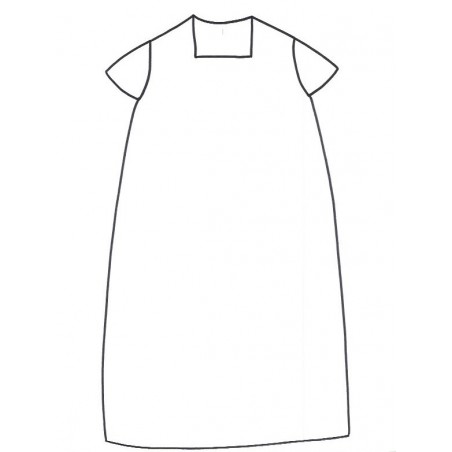 SHORT SLEEVES LONG FLARED DRESS, SQUARED NECK