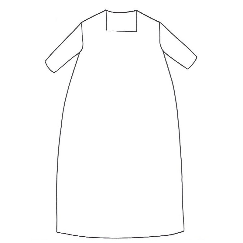 THREE QUARTER SLEEVES LONG FLARED DRESS, SQUARED NECK