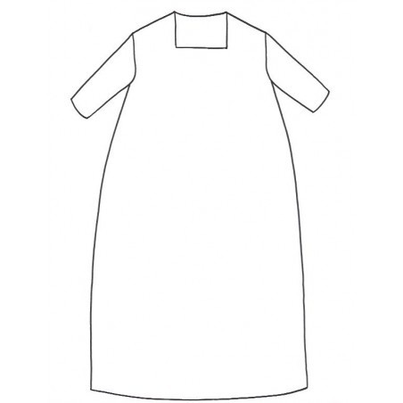 THREE QUARTER SLEEVES LONG FLARED DRESS, SQUARED NECK