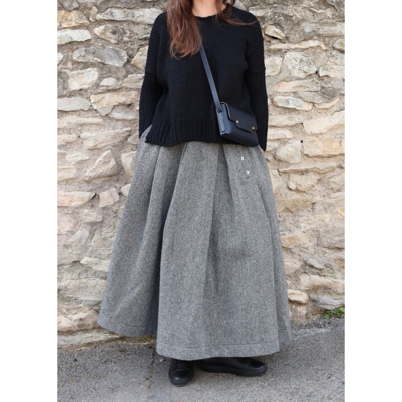 Pleated skirt, herringbone wool drap