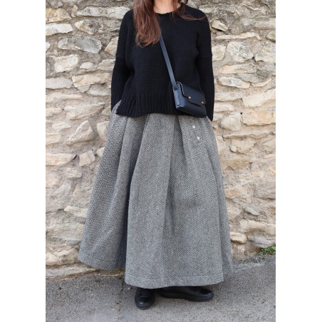 Pleated skirt, herringbone wool drap