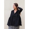 Pleated blouse, black linen