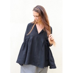 Blouse à plis, lin noir