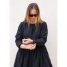 Pleated dress,  long sleeves, black flannel