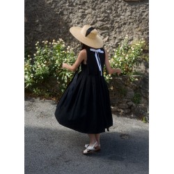 Long pleated bow dress, white denim