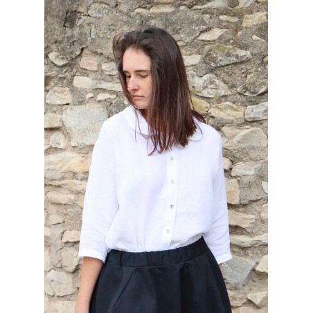 3/4 sleeves shirt, white linen